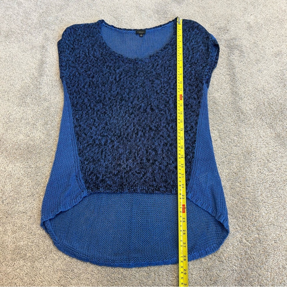 Aritzia T.Babaton blue black heathered knit short sleeve sweater linen silk Sz S - Picture 5 of 11
